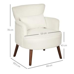 HOMCOM Einzelsessel, cremeweiß, mit Kissen. Loungesessel aus Polyester und Schaumstoff mit Holzfüßen.