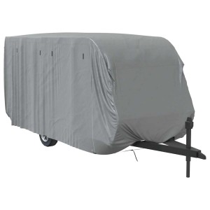 Graue vidaXL Schutzhülle für Wohnwagen 550x250x220 cm aus Vliesstoff schützt vor Frost und Witterung.