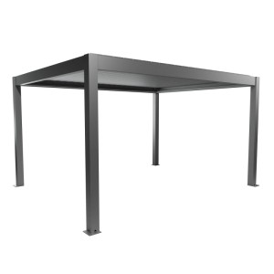 Biohort Pergola 4,5x3,5m in Quarzgrau-Metallic, eine moderne Terrassenüberdachung mit Lamellen.