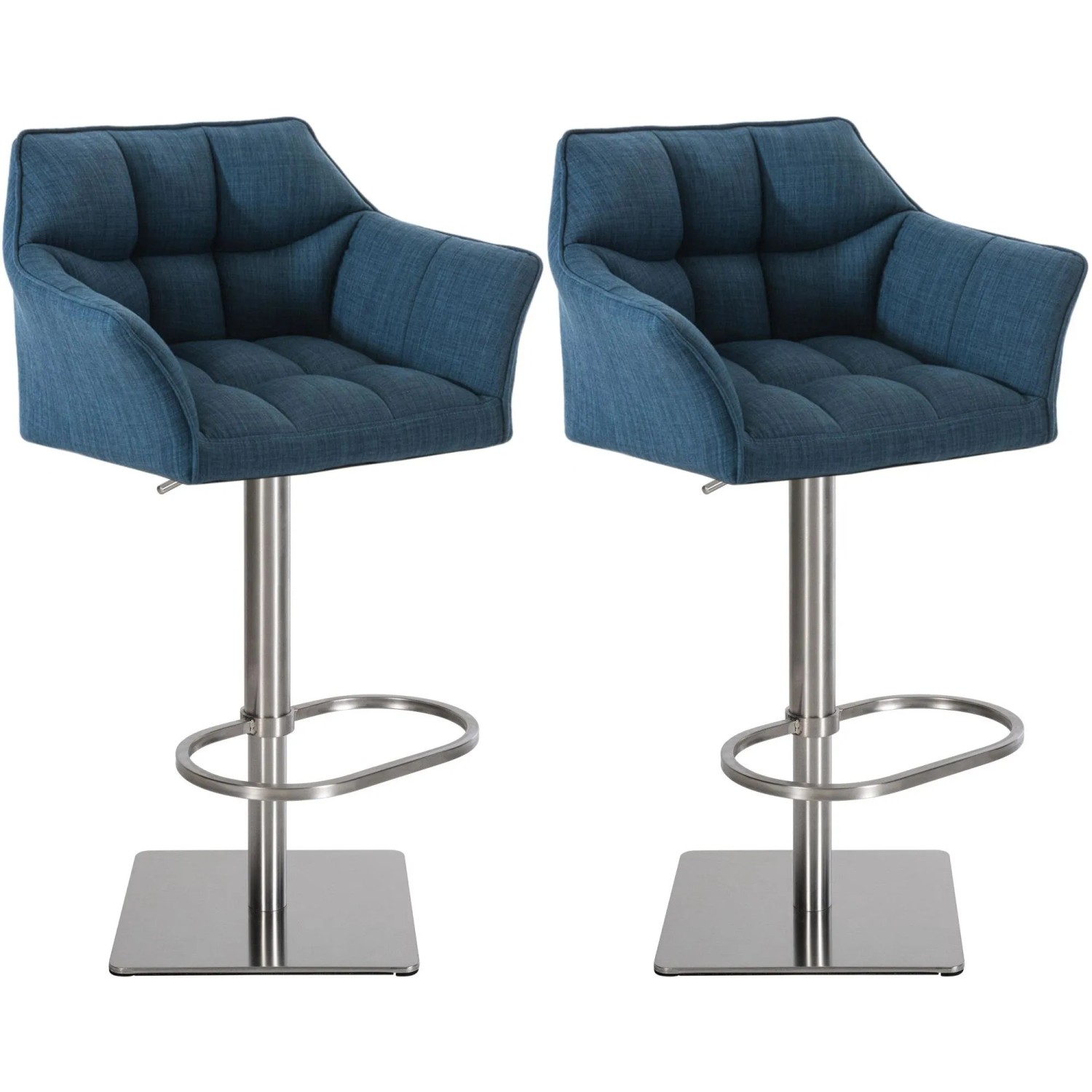 CLP 2er Set Barhocker Damaso Stoffbezug Blau/Edelstahl