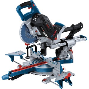 Bosch Professional GCM 18 V-216 DC Akku-Kapp- und Gehrungssäge mit blauem Gehäuse.