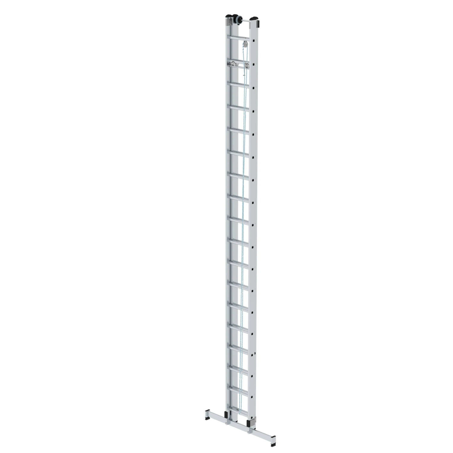 PROREGAL Sprossen-Seilzugleiter, 2-teilig, mit Traverse, 2x18 Sprossen. Aluminium Leiter für sicheren Stand.