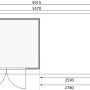 Grundriss Karibu Holz-Gartenhaus Sölve Terragrau, Maße: 298x242cm, Flachdach.