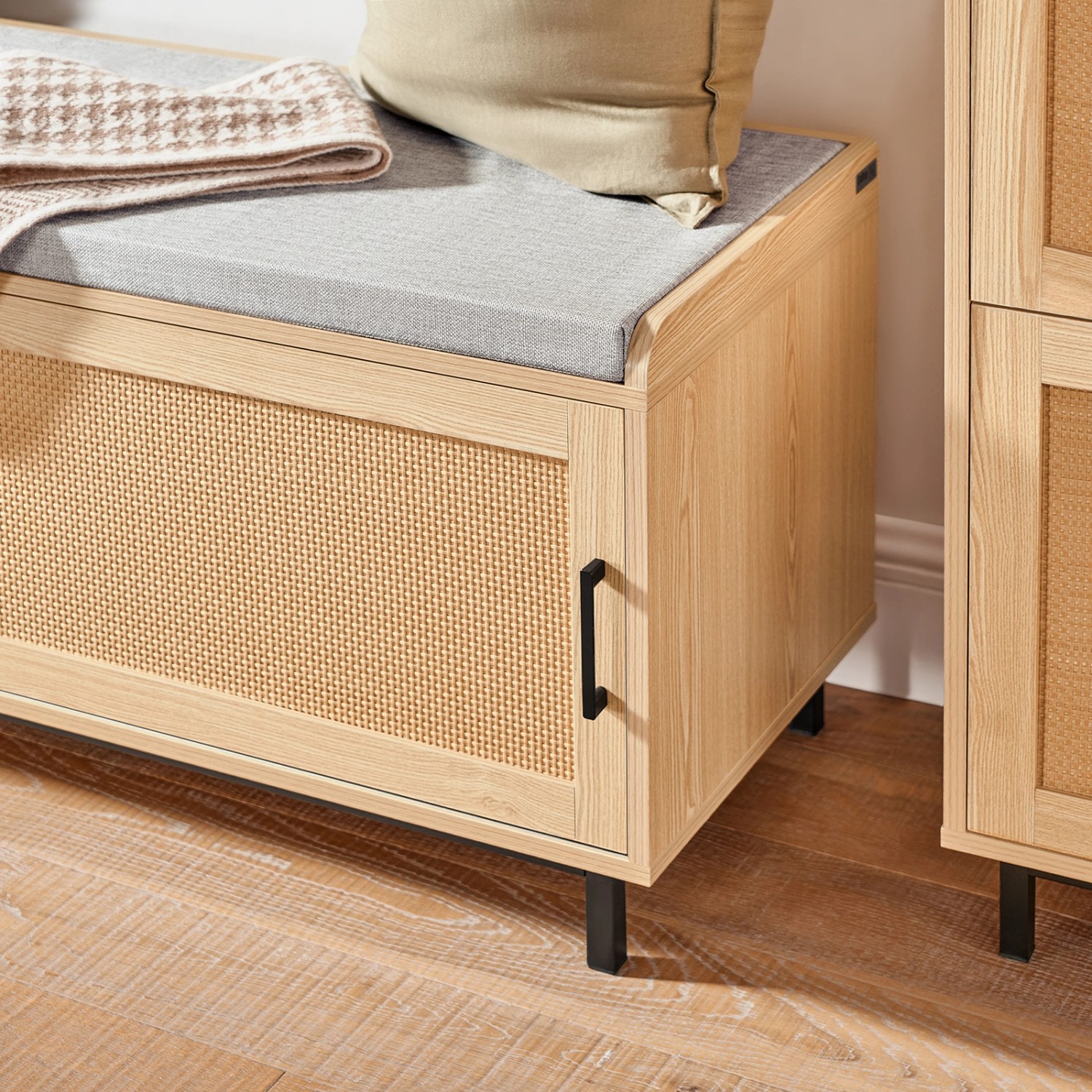 SoBuy Schuhbank mit Sitzfläche und 2 Schubladen Holz Weiß FSR66-HG_5