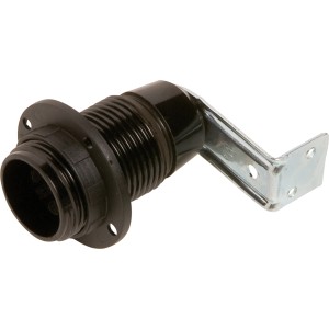 Schwarze E14 Lampenfassung mit Winkelbefestigung für Lampeninstallationen.