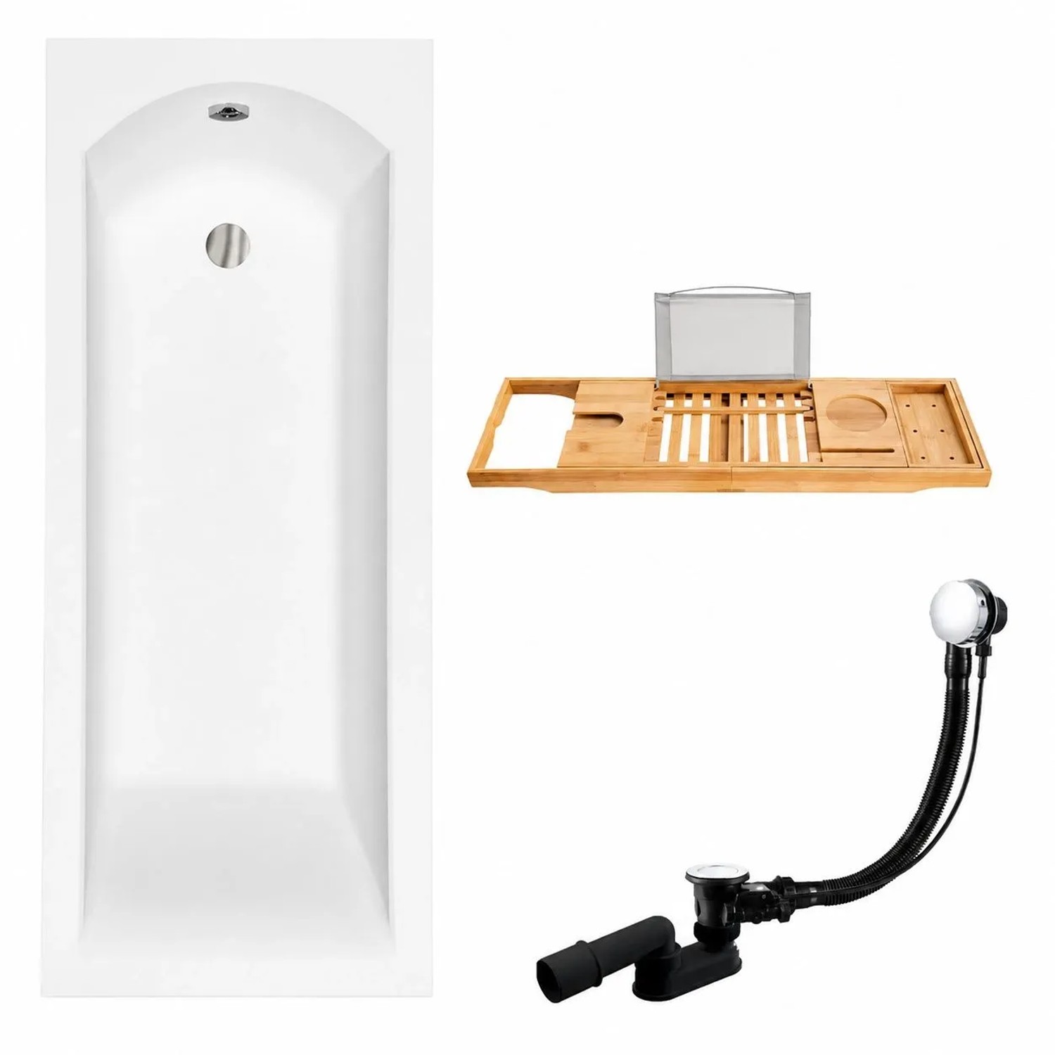 KOLMAN Badewanne Rechteck 140 x 70 Cm Mit Bambus Badewannenablage Inkl. Ablauf Und Füße