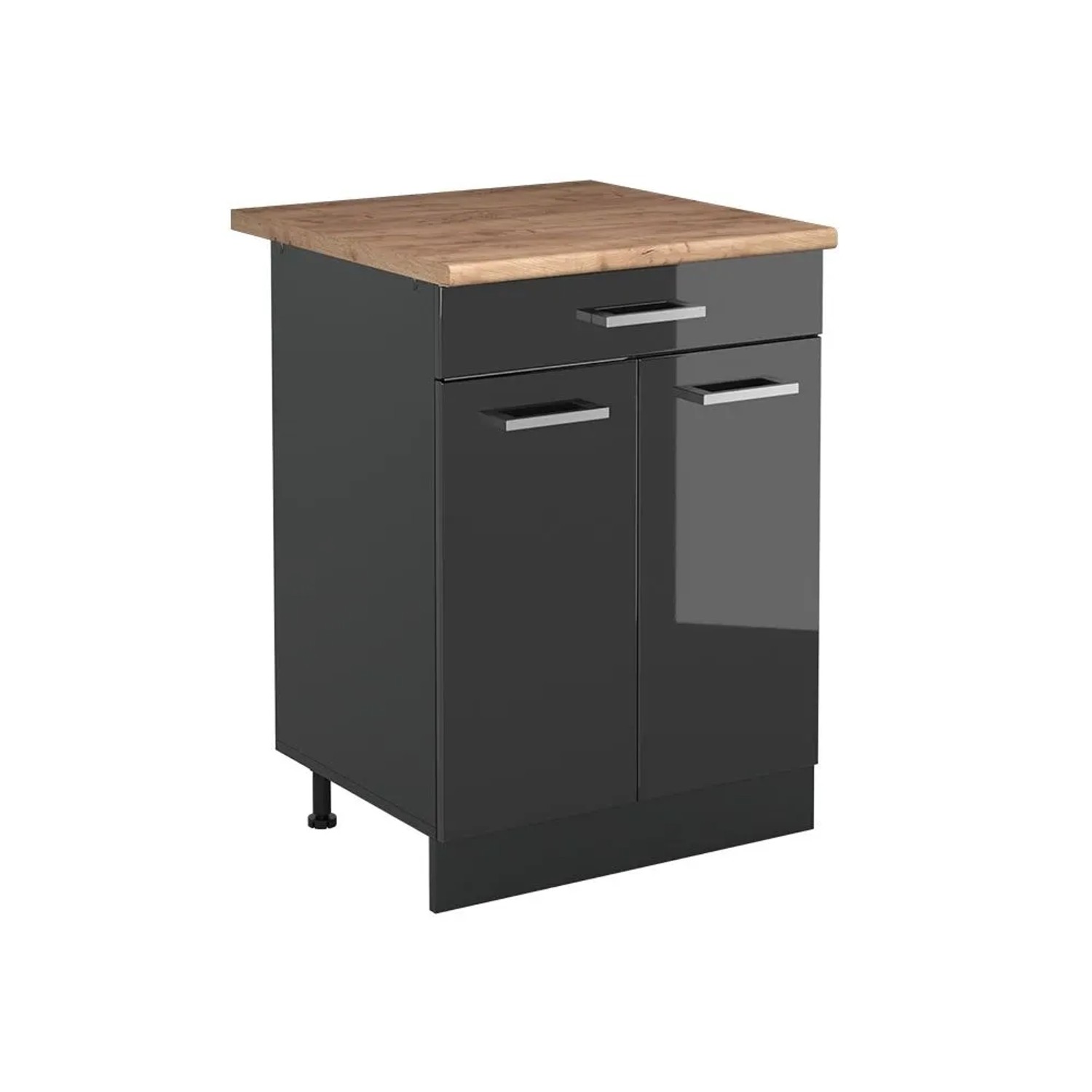Vicco Küchenunterschrank R-Line Anthrazit Hochglanz/Anthrazit 60 x 82 mit Schublade Arbeitsplatte Goldkraft Eiche Art Nr 61075