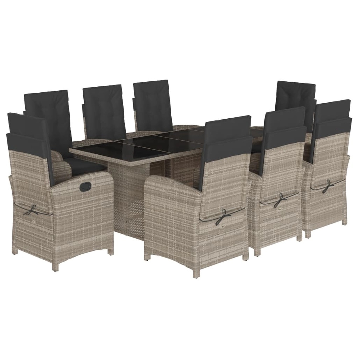 vidaXL 9-Tlg Garten-Essgruppe mit Kissen Hellgrau Poly Rattan 3212268 günstig online kaufen