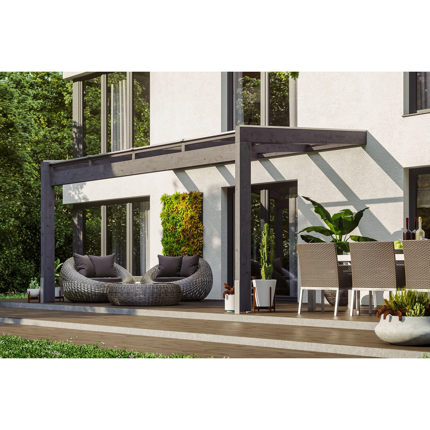 Skan Holz Terrassenüberdachung Novara 450 cm x 309 cm Schiefergrau
