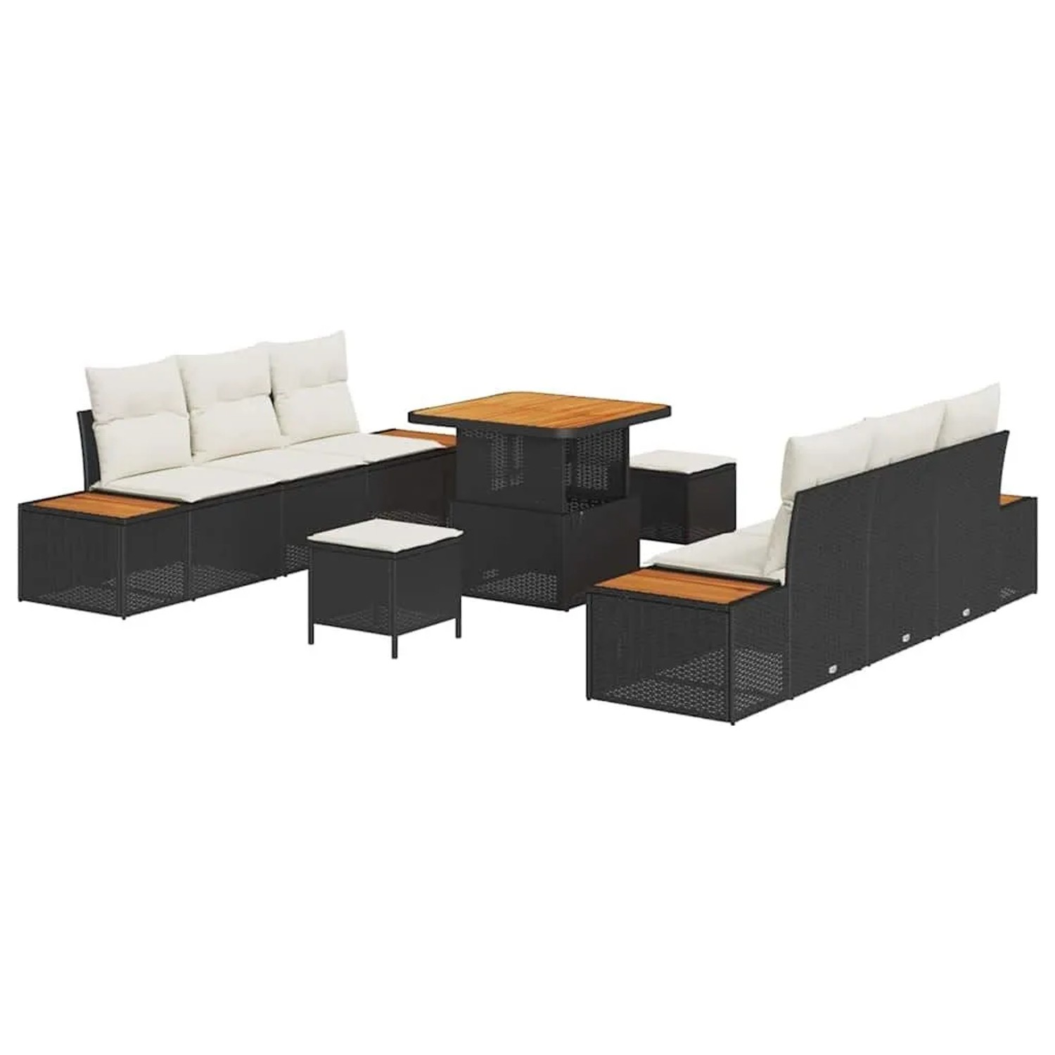vidaXL Gartensofa-Set mit Kissen 9 Stk Schwarz Poly Rattan 3364815 günstig online kaufen