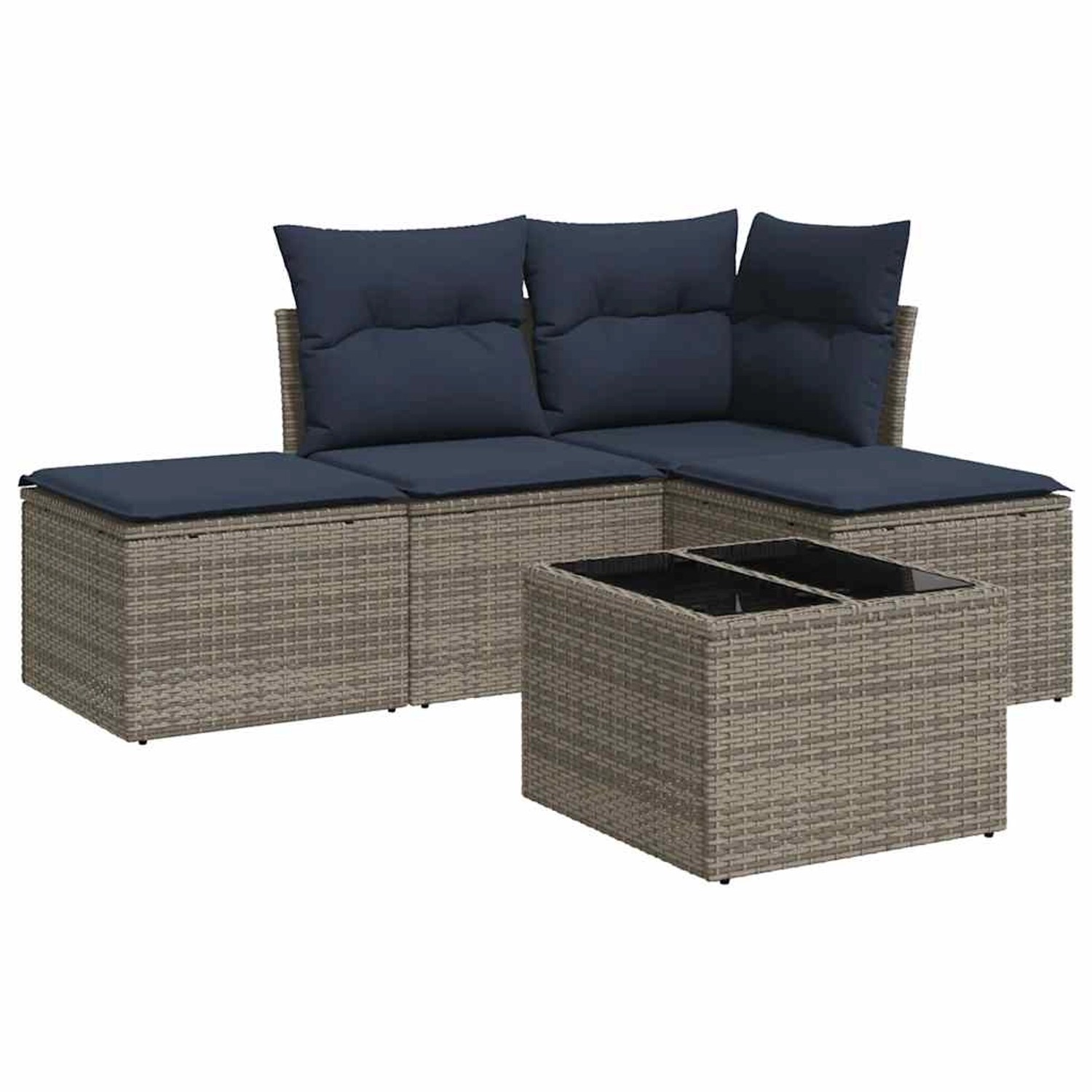 vidaXL 5-Tlg Garten-Sofagarnitur mit Kissen Grau Poly Rattan 3217491