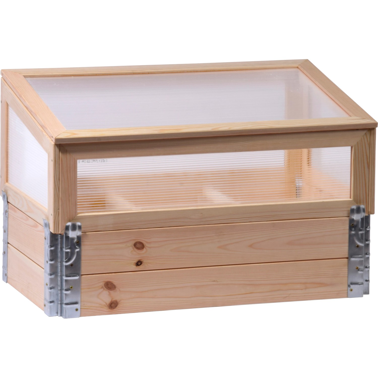 Frühbeet Pflanzbeet mit Untersatz Größe L aus Kiefernholz und Polycarbonat-Aufsatz.