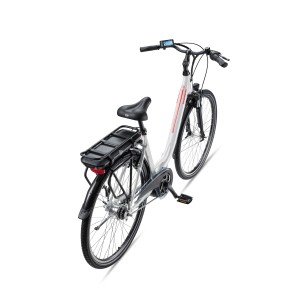 Telefunken City E-Bike 28 Zoll, weiß, mit Gepäckträger und tiefem Einstieg.