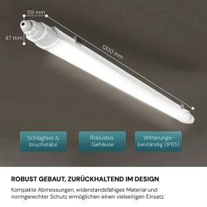 Weiße LUXULA LED Feuchtraumleuchte, 120cm, 36W, ideal für Keller und Garage.