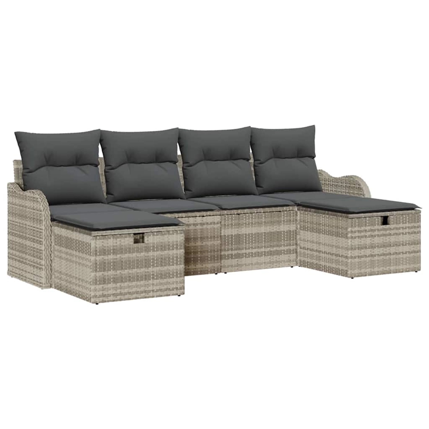 vidaXL Garten-Sofa-Set mit Kissen 6-Tlg Hellgrau Poly Rattan 3360353 günstig online kaufen