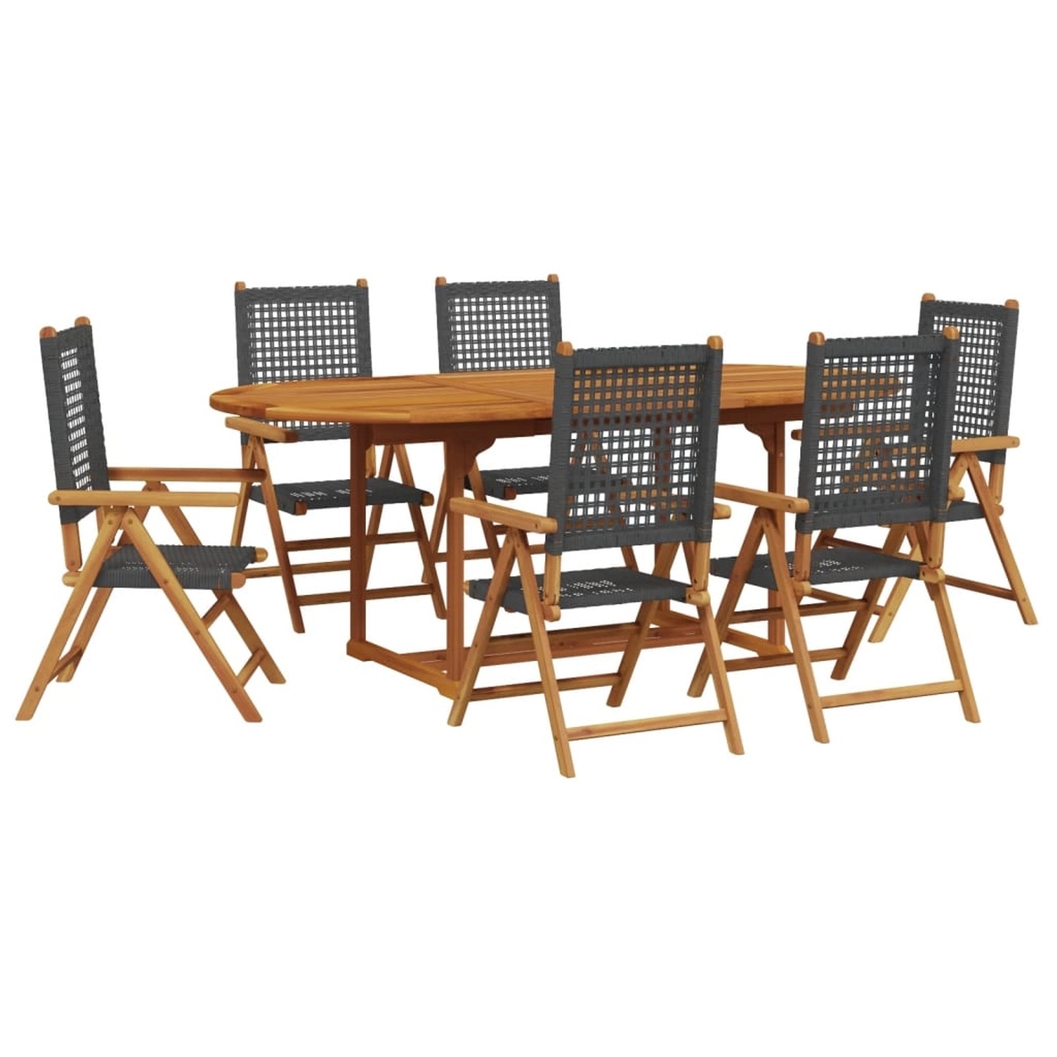 vidaXL 7-tlg Garten-Essgruppe Poly Rattan und Massivholz Schwarz Modell 2 günstig online kaufen