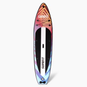 Suprfit SUP Board Optical 10'8, aufblasbar, mit farbigem Batik-Design und schwarzem Anti-Rutsch-Pad für Wassersport.