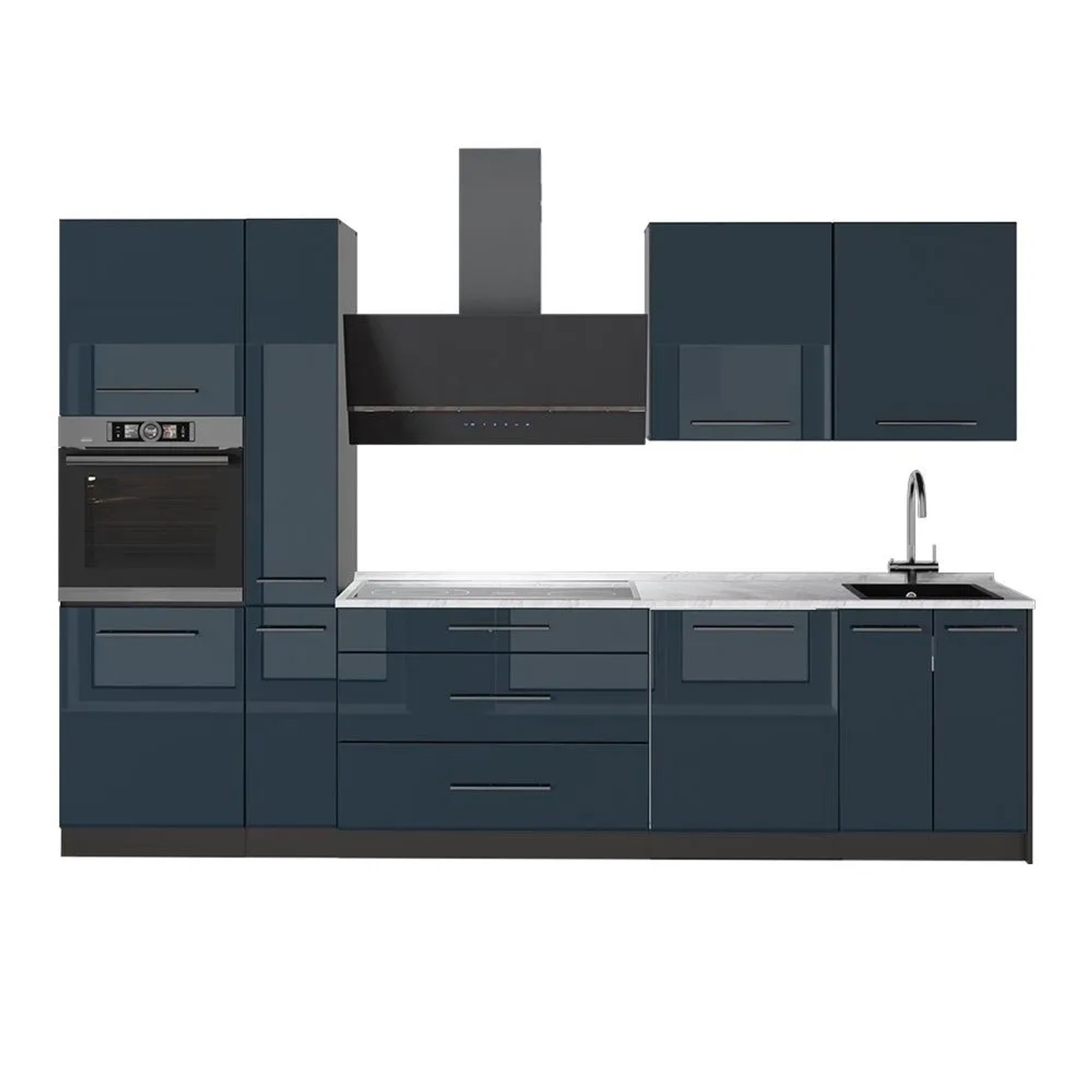 Vicco Küchenzeile Fame-Line Dunkelblau Hochglanz/Anthrazit 310 x 207 AP Marmor Art Nr 64271