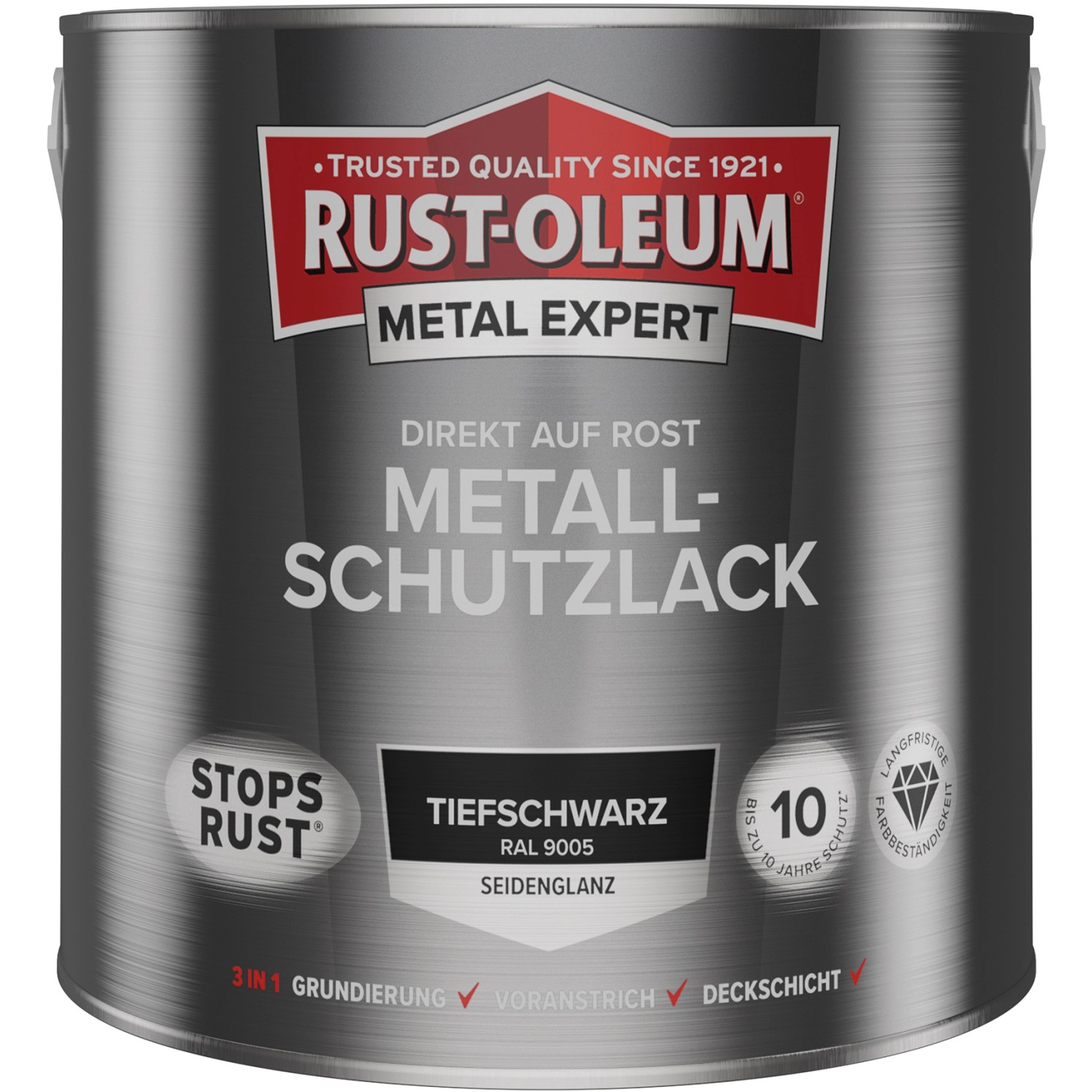 Rust-Oleum Metallschutzlack Seidenglanz RAL 9005 Schwarz 2,5 l