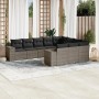 Graue 10-tlg. vidaXL Garten-Sofagarnitur aus Polyrattan mit dunklen Kissen.