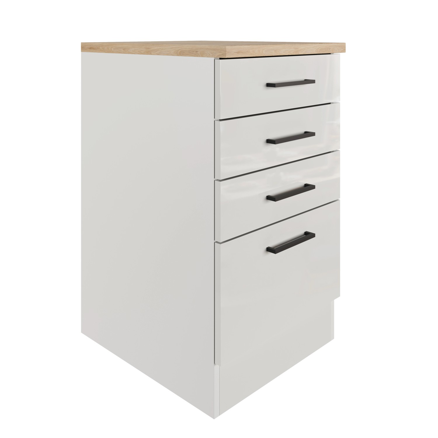 Flex-Well Schubkastenschrank Lund, 50 cm, Lichtgrau/Rauchgrau, mit 3 Schubladen und Auszug.