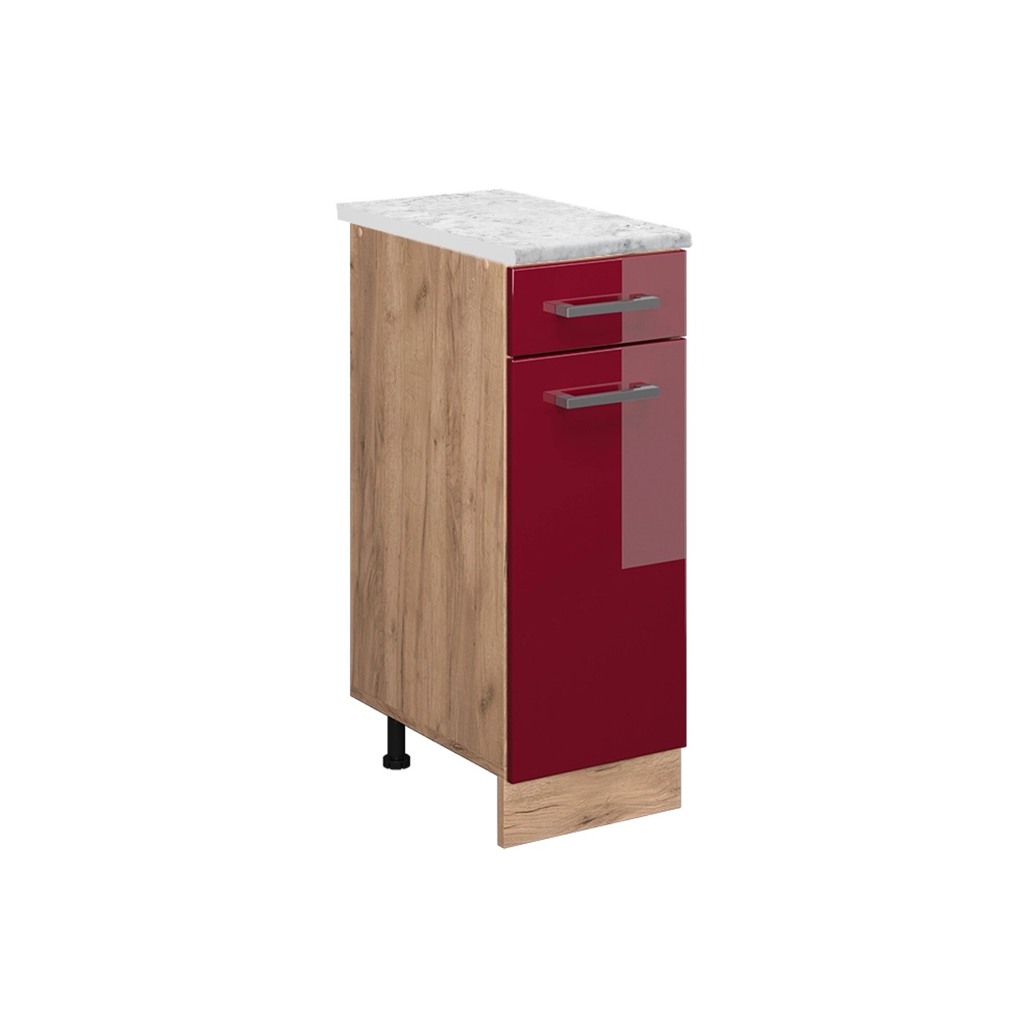 Vicco Küchenunterschrank R-Line Schubladenschrank für die Küche Bordeaux Hochglanz 30 cm AP Marmor