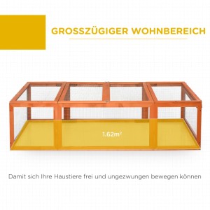 PawHut Freilaufgehege aus orangefarbenem Tannenholz mit Maschendraht. Geräumiger Kleintierstall für Kaninchen.