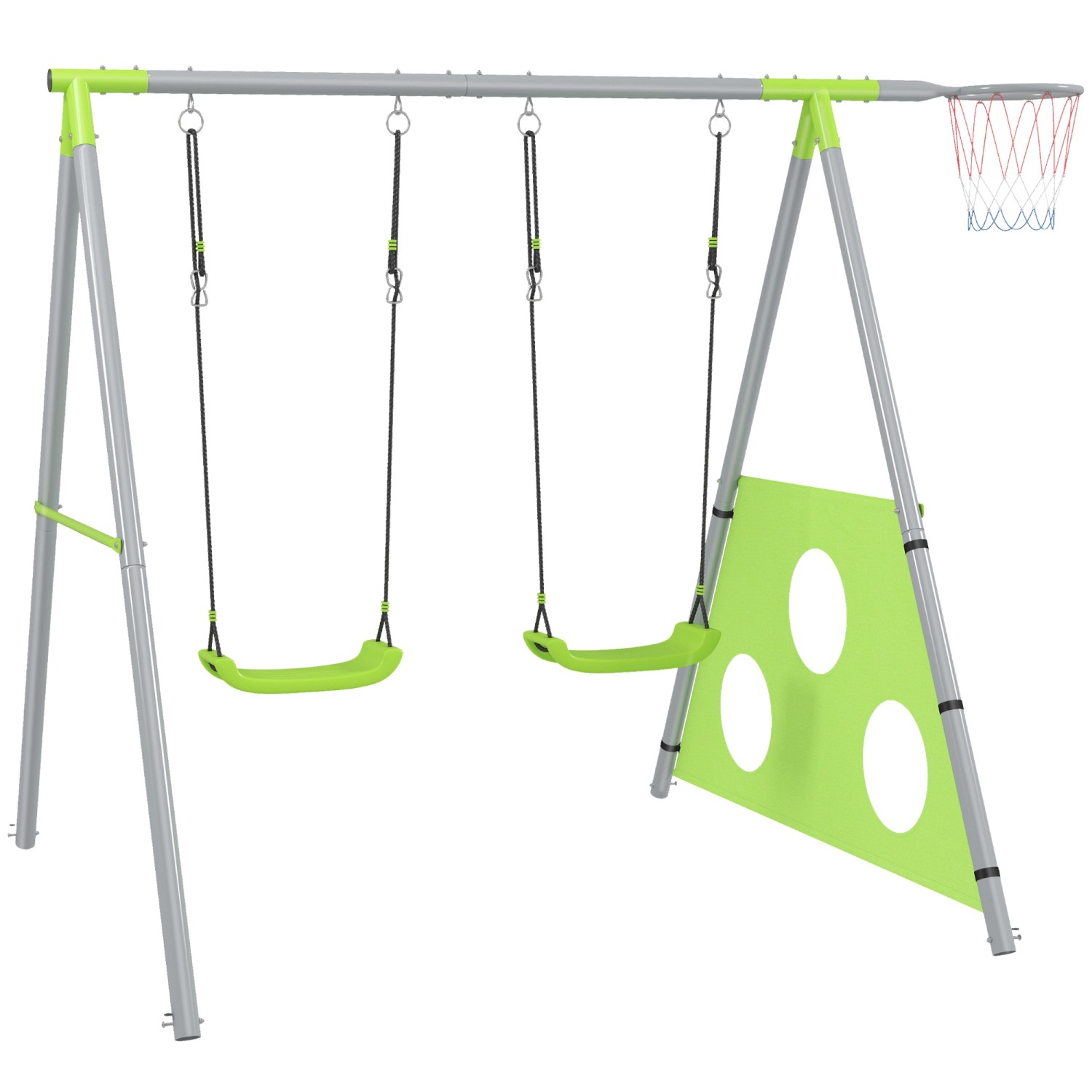 AIYAPLAY 3 in 1 Schaukelgestell Outdoor Schaukelgerüst mit 2 Schaukeln
