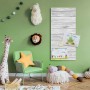 Banjado Magnettafel 37x78cm, weiße Magnetwand mit Holzoptik und Notizen im Kinderzimmer.