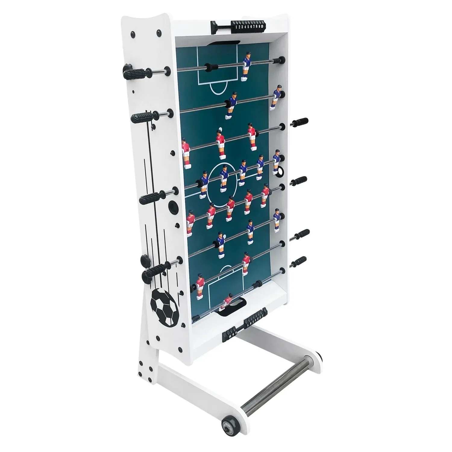 Weißer, faltbarer Cougar Tischkicker Scorpion Kick TS für Spiel & Spaß mit verchromten Stangen.