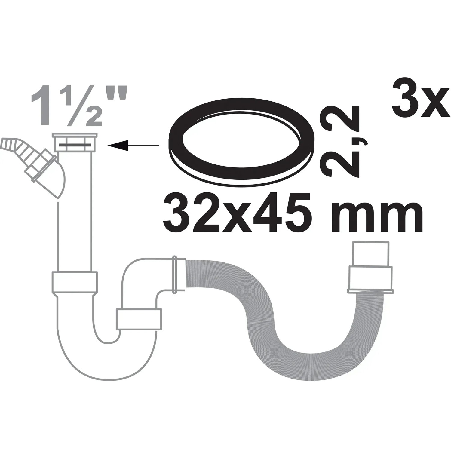 Kirchhoff Flachdichtung Silikon, 3er-Set, für Siphon 38mm (1 1/2 Zoll), schwarz.