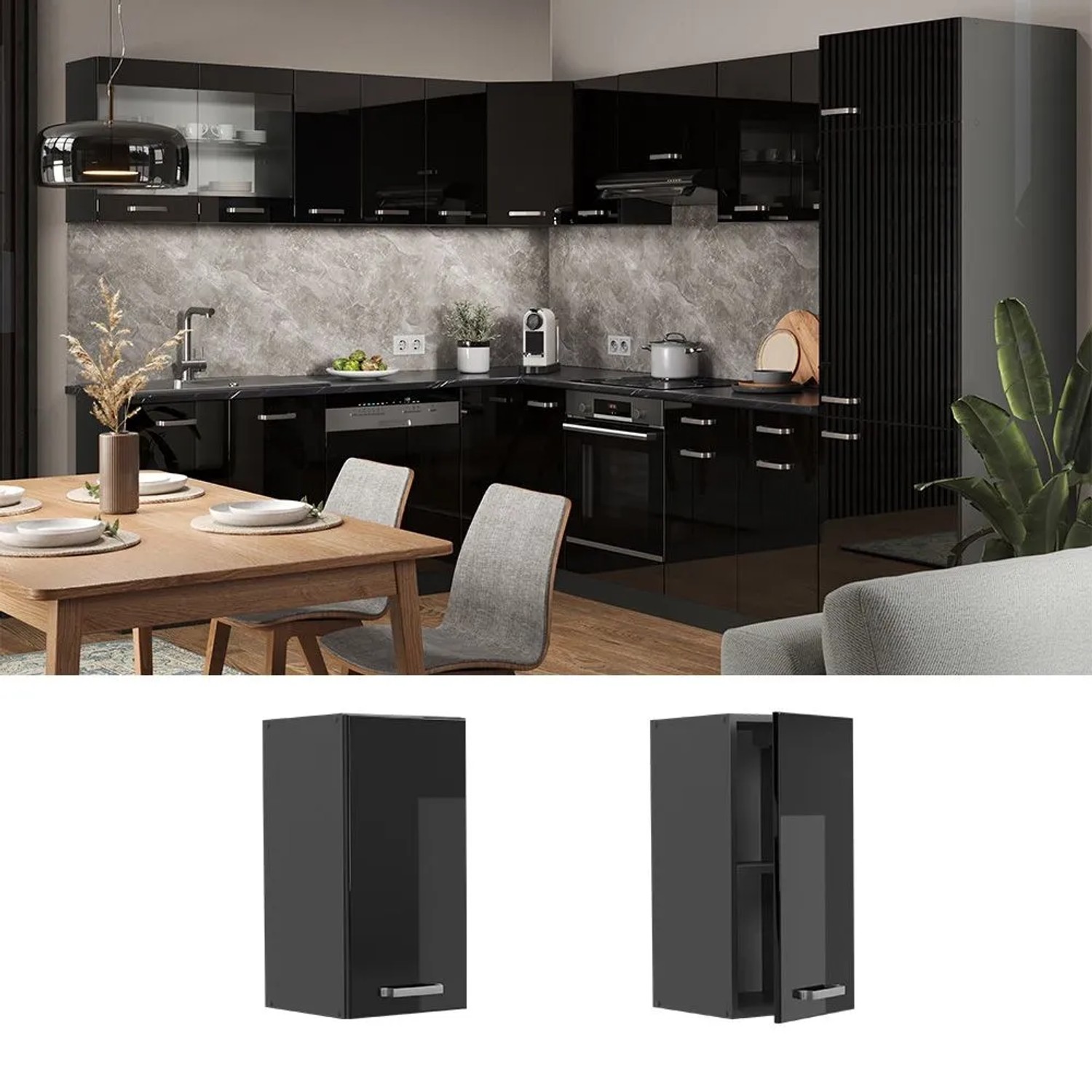 Vicco Hängeschrank Küche R-Line Schwarz Hochglanz/Anthrazit 30 cm kaufen bei OBI