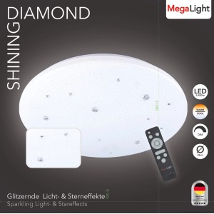 MegaLight LED-Deckenleuchte Shining Diamond, 24W, Ø 35cm, mit Fernbedienung und Lichtfarbenwechsel.