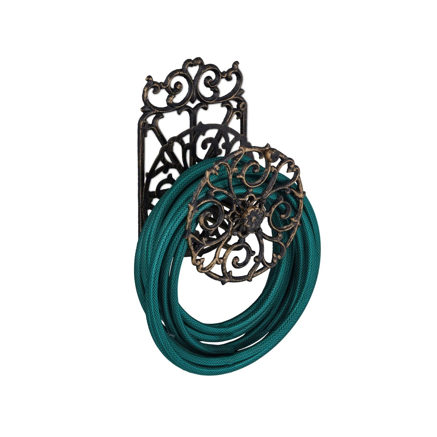 Relaxdays Wandschlauchhalter Gusseisen Bronze Drehbar 34 cm x 23 cm x 18 cm 2,75 kg