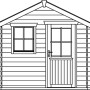 Illustration: Skan Holz Gartenhaus Porto 2, naturbelassen, mit Fenster und Tür.