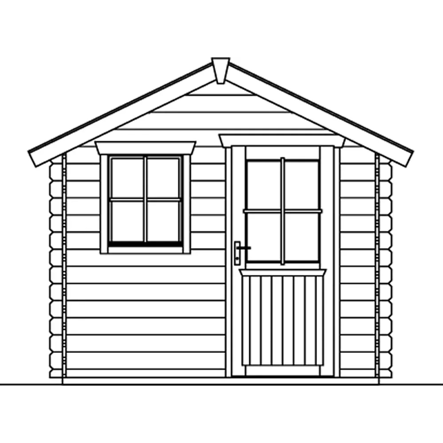 Illustration: Skan Holz Gartenhaus Porto 2, naturbelassen, mit Fenster und Tür.