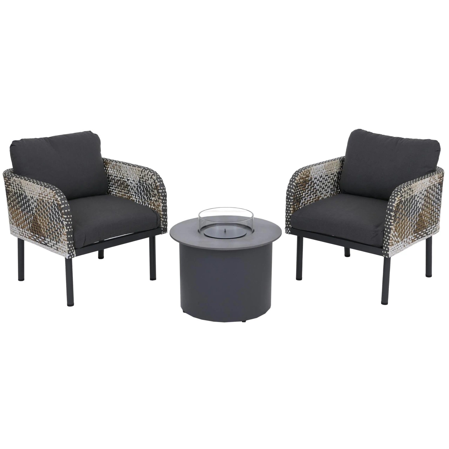 MCW Poly-Rattan Garnitur P80 Tischkamin Alu Stoff Dunkelgrau