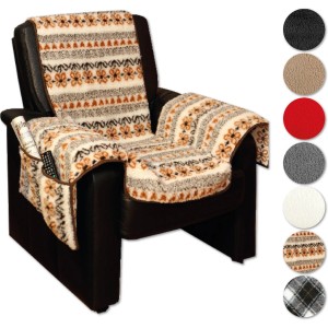 Bestlivings Sesselschoner Lammflor, 147x147 cm, beige gemustert auf Sessel mit Taschen.