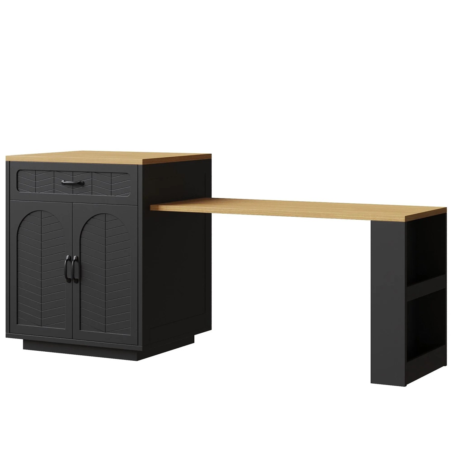 okwish Kücheninsel mit LED Lichtleiste Ausziehtisch Küche 60x113x70x95.5cm Schwarz