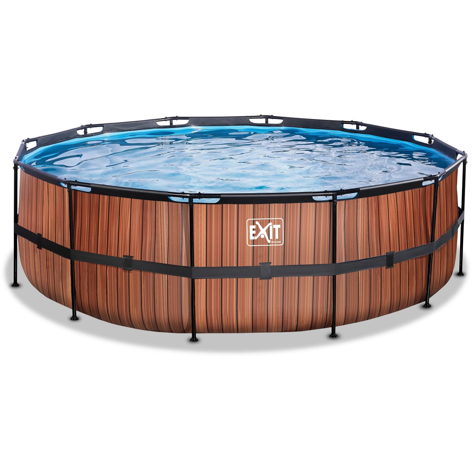 EXIT Wood Pool, braun, Ø450x122cm, mit Filterpumpe. Stahlrahmenpool mit Holzoptik.