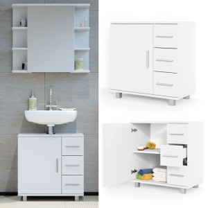 Weißer Vicco Waschbeckenunterschrank Ilias (60 cm) mit Tür und Schubladen.
