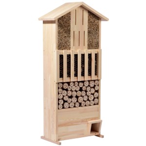 XXL Insektenhotel mit Igelhaus aus Kiefernholz, Nistplätze für Wildbienen, Marienkäfer und Igel.