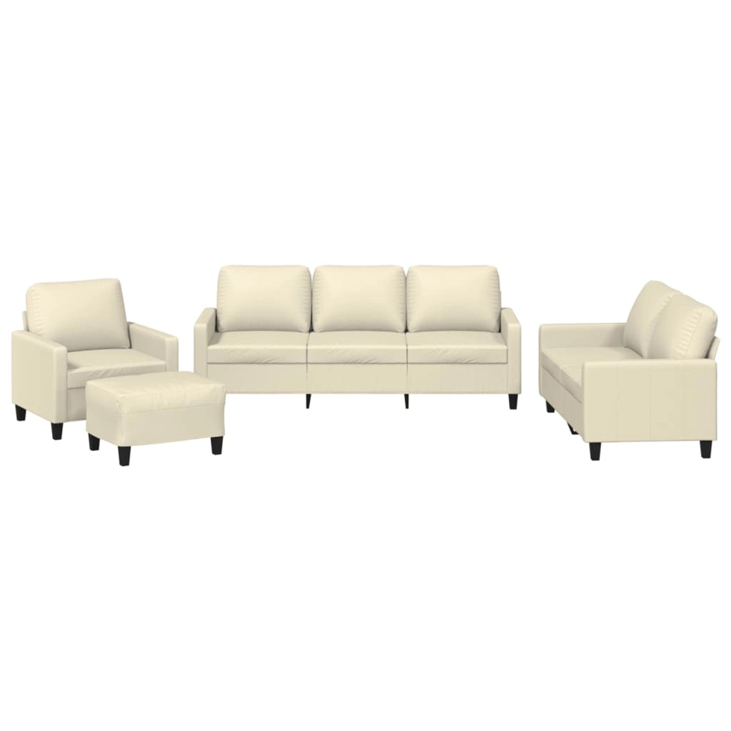 vidaXL 4-Tlg Sofagarnitur mit Kissen Creme Kunstleder 3201404