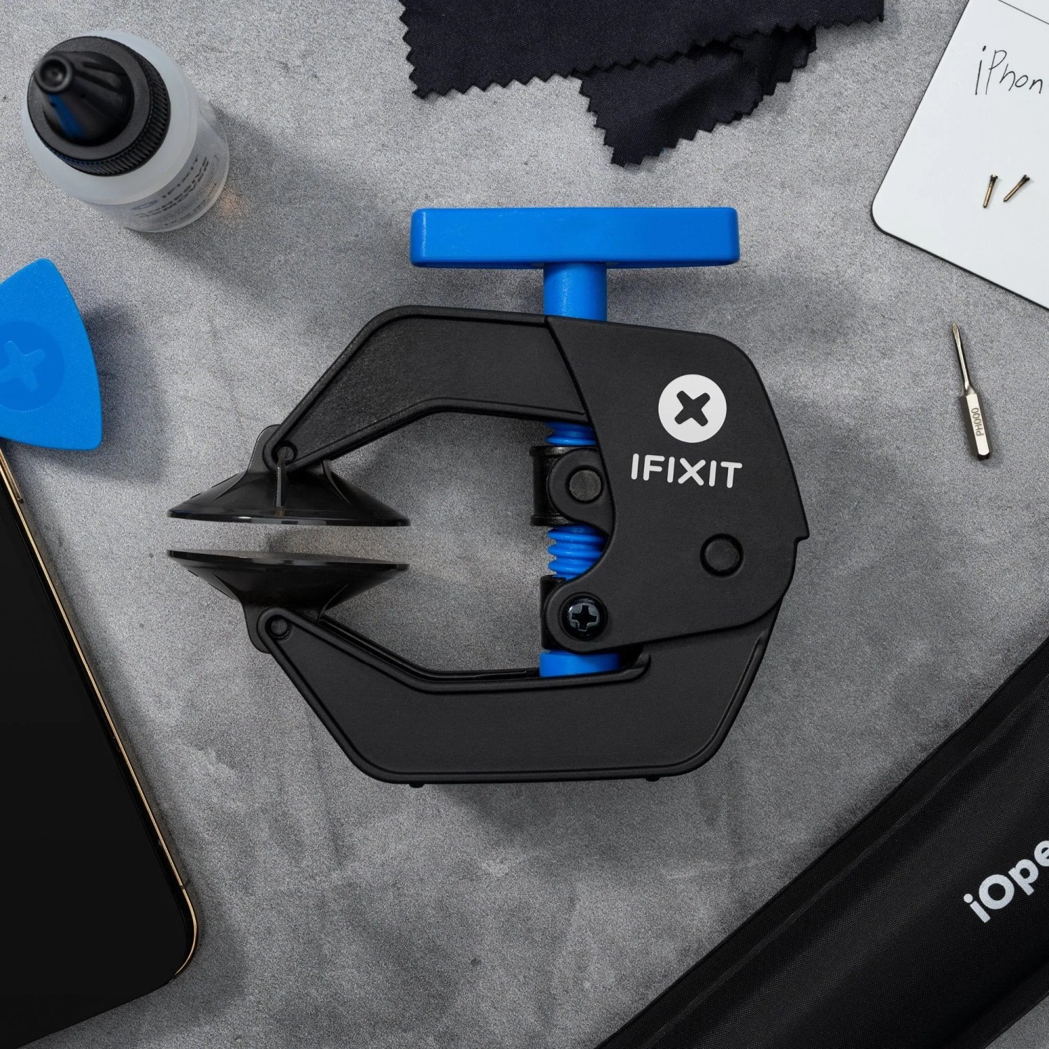 iFixit Anti-Clamp Öffnungswerkzeug zum Öffnen verklebter Geräte, blau-schwarz.