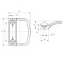 Technische Zeichnung: SOTECH Balkontürgriff DOJO, graubraun, Maße 70x55x20 mm, BA 48 mm.
