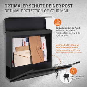 ML-Design Briefkasten Anthrazit/Silber mit Zeitungsfach, abschließbar. Postkasten für die Wandmontage.