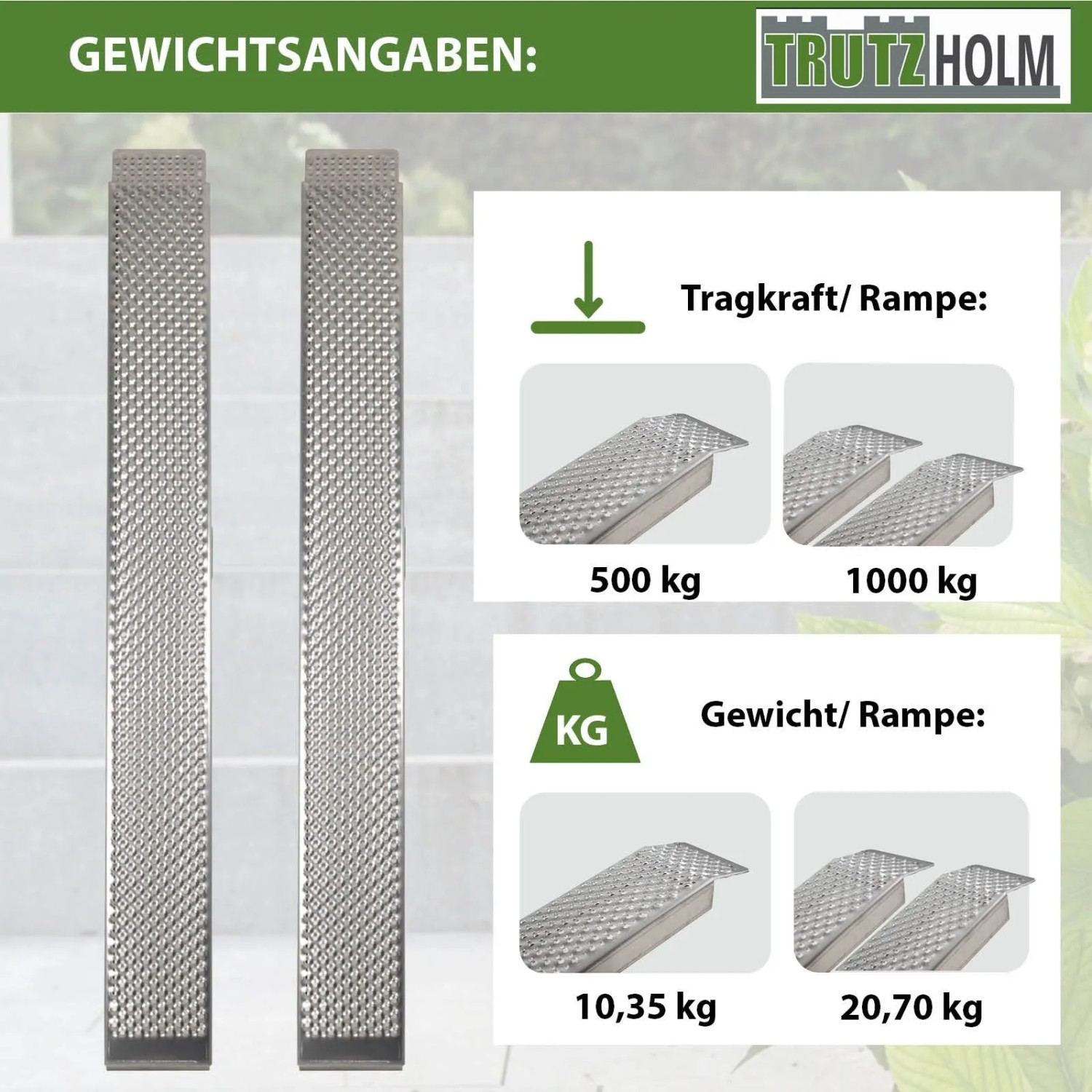 TRUTZHOLM 2x Auffahrrampen 250 cm Traglast 1000 kg Alu Grau_3