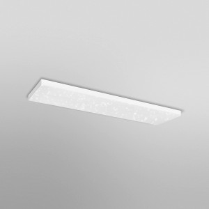 Weiße, rahmenlose Ledvance Smart+ WiFi Panelleuchte Planon 120x30 cm mit Glitzereffekt an der Decke.