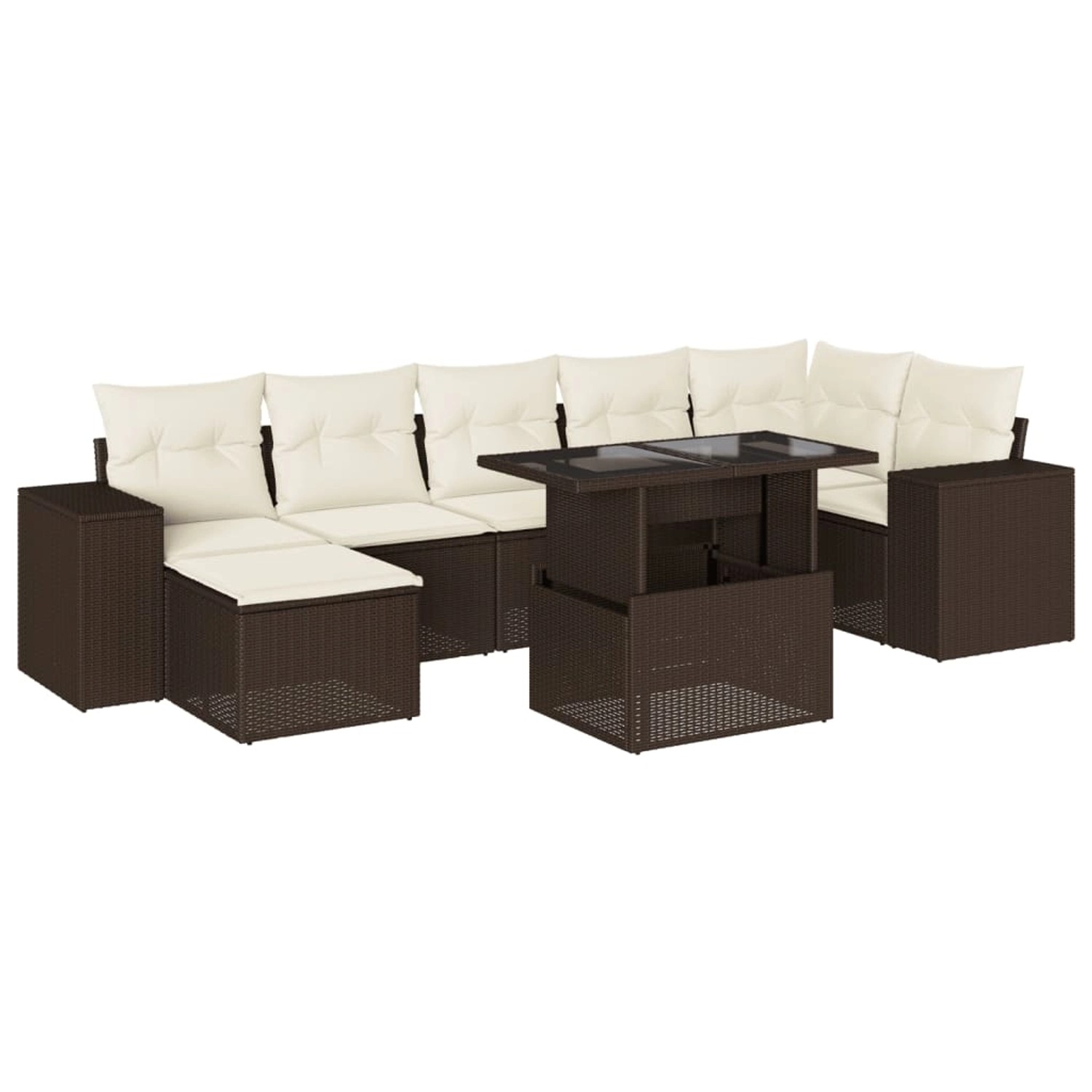 vidaXL 8-Tlg Garten-Sofagarnitur mit Kissen Braun Poly Rattan 3269323