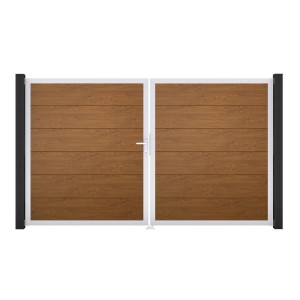 GroJa Steckzaun Tor BasicLine, 2-flügelig, Golden Oak Optik. Sichtschutzzaun Tor für den Garten.